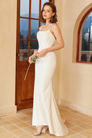 Load image into Gallery viewer, White Spaghetti Straps Simple Wedding Dress