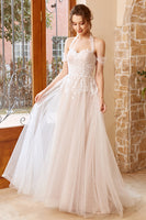 Load image into Gallery viewer, Elegant A Line Halter White Long Wedding Dress with Appliques
