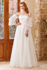 Load image into Gallery viewer, A Line Off the Shoulder White Wedding Dress with Long Sleeves