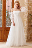 Load image into Gallery viewer, A Line Off the Shoulder White Wedding Dress with Long Sleeves