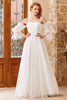 Load image into Gallery viewer, A Line Off the Shoulder White Wedding Dress with Long Sleeves