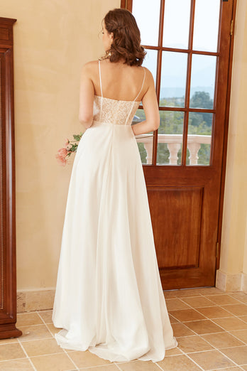 Beautiful A Line Spaghetti Straps White Wedding Dress with Appliques