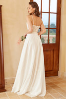 Load image into Gallery viewer, Beautiful A Line Spaghetti Straps White Wedding Dress with Appliques