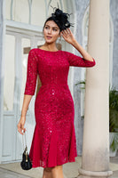 Load image into Gallery viewer, Burgundy Sheath Lace Mother of the Bride Dress