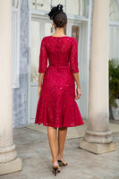 Load image into Gallery viewer, Burgundy Sheath Lace Mother of the Bride Dress