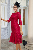 Load image into Gallery viewer, Burgundy Sheath Lace Mother of the Bride Dress
