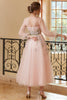 Load image into Gallery viewer, A Line Jewel Light Nude Tea Length Prom Dress with Long Sleeves