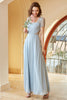 Load image into Gallery viewer, Long Chiffon Blue Bridesmaid Dress with Sleeves