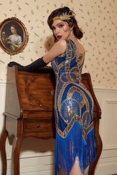 Blue Sequins Fringe 1920s Dress