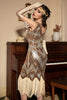 Load image into Gallery viewer, Golden Sequins 1920s Dress with Fringe