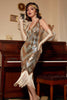 Load image into Gallery viewer, Golden Sequins 1920s Dress with Fringe