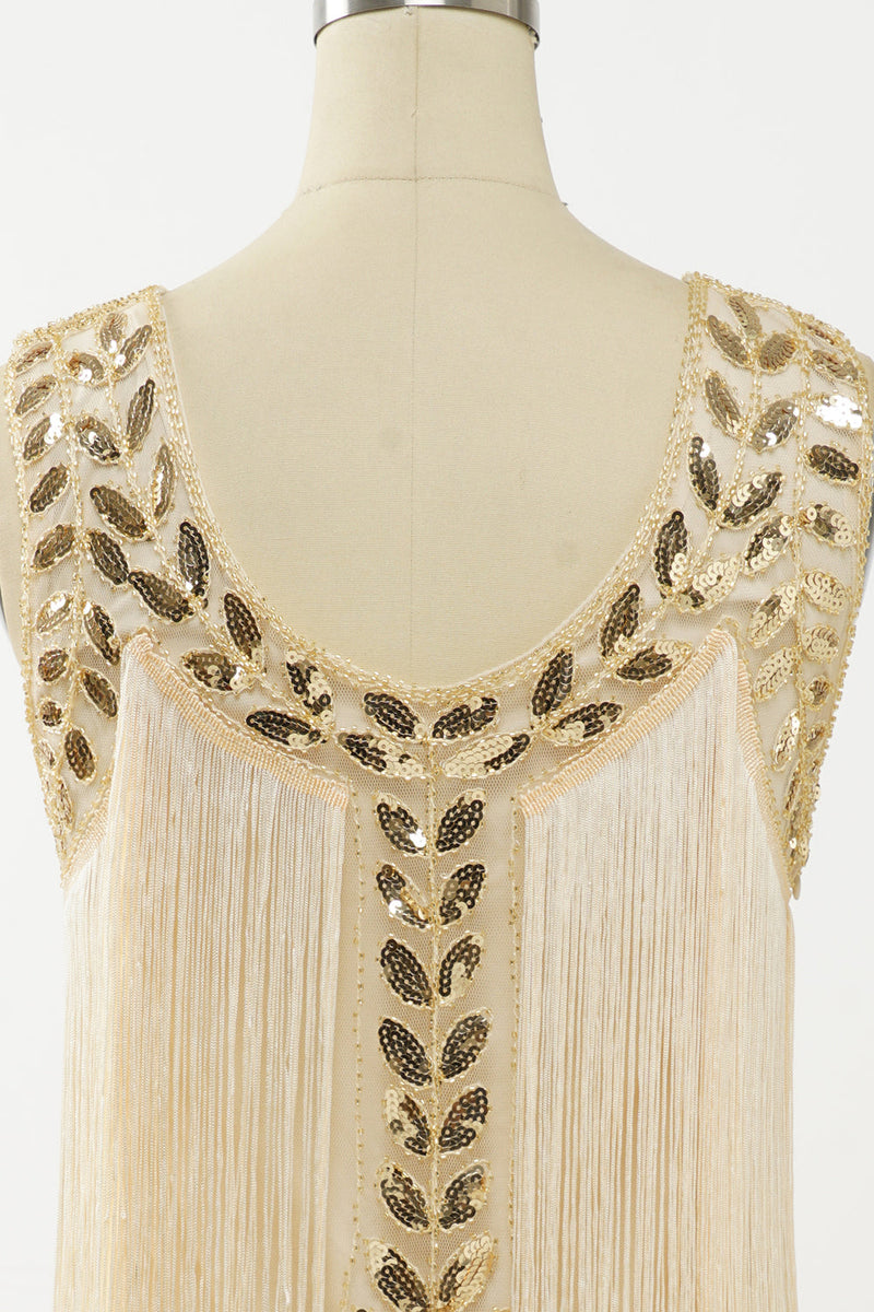 Load image into Gallery viewer, Champagne Gatsby 1920s Dress with Sequins and Fringes