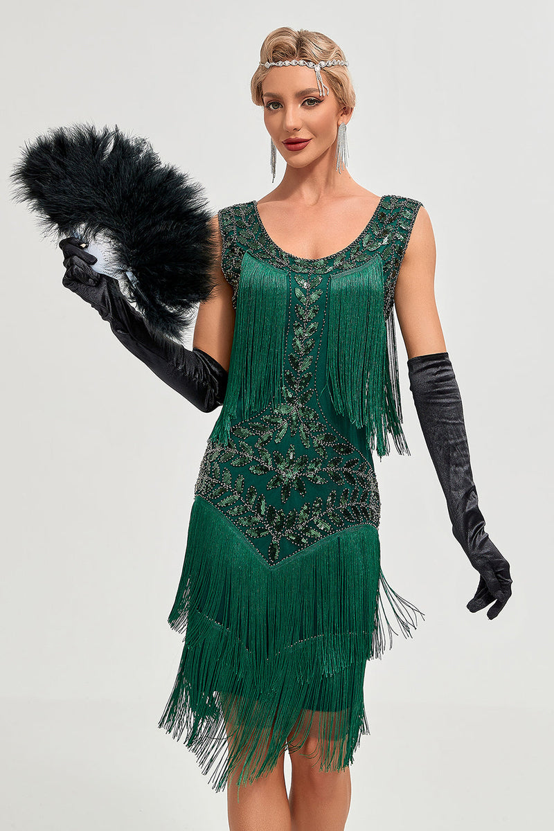 Load image into Gallery viewer, Black Gatsby 1920s Flapper Dress with Sequins and Fringes