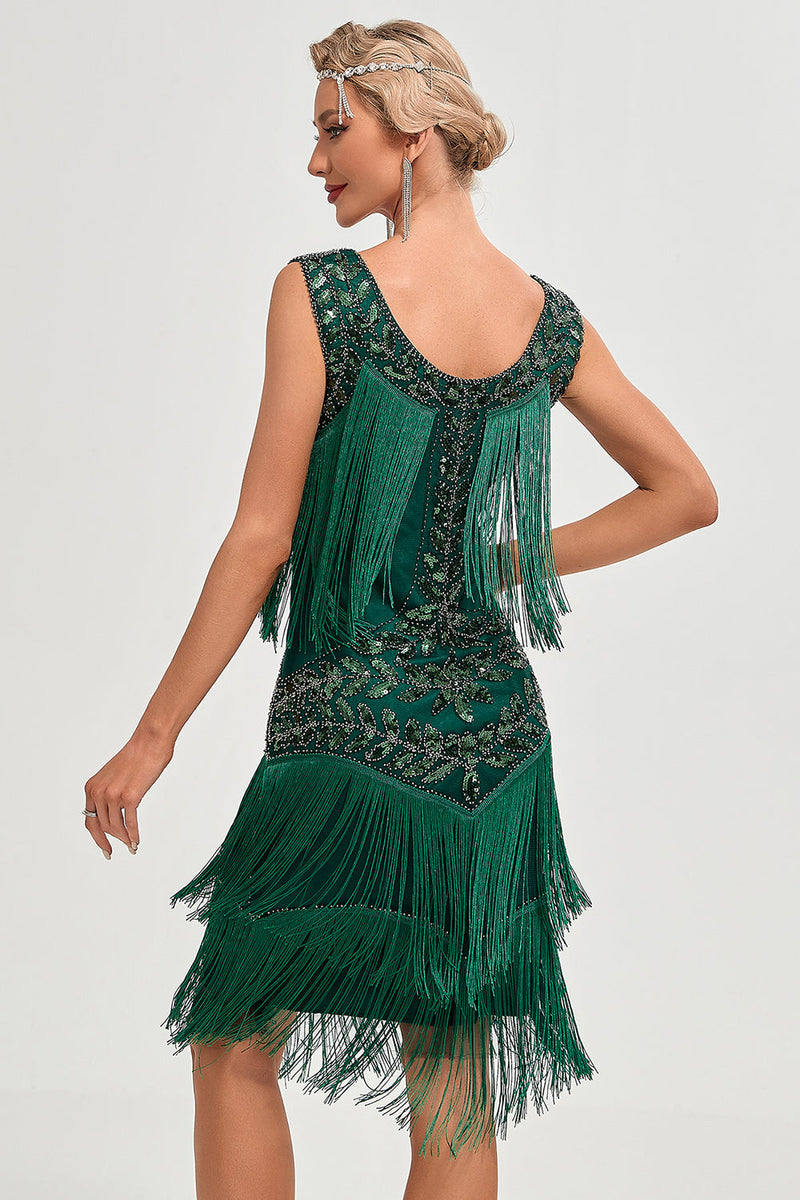 Load image into Gallery viewer, Black Gatsby 1920s Flapper Dress with Sequins and Fringes