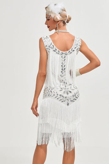 Black Gatsby 1920s Flapper Dress with Sequins and Fringes