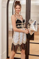 Load image into Gallery viewer, Royal Blue Sequin Short Gatsby 1920s Dress with Fringes