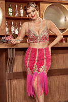 Load image into Gallery viewer, Two Pieces Fuchsia Gatsby 1920s Flapper Dress With Fringes