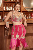 Load image into Gallery viewer, Two Pieces Fuchsia Gatsby 1920s Flapper Dress With Fringes