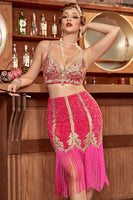 Load image into Gallery viewer, Two Pieces Fuchsia Gatsby 1920s Flapper Dress With Fringes