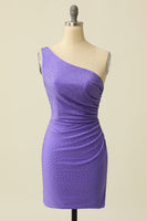 Load image into Gallery viewer, One Shoulder Purple Party Dress