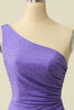 Load image into Gallery viewer, One Shoulder Purple Party Dress