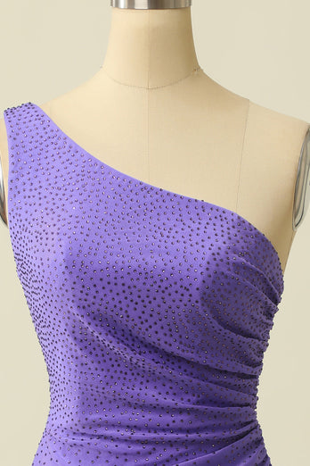 One Shoulder Purple Party Dress