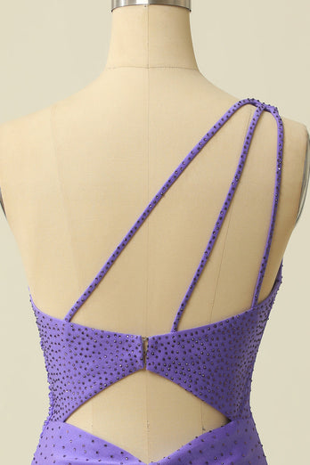 One Shoulder Purple Party Dress