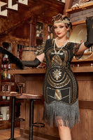 Load image into Gallery viewer, Sequin Black 1920s Dress with Fringes