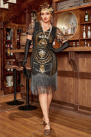 Load image into Gallery viewer, Sequin Black 1920s Dress with Fringes