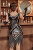 Load image into Gallery viewer, Silver Sequin V-neck 1920s Dress with Fringes