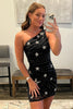 Load image into Gallery viewer, Sheath One Shoulder Black Sequins Short Homecoming Dress with Star