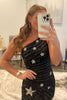 Load image into Gallery viewer, Sheath One Shoulder Black Sequins Short Homecoming Dress with Star