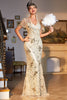 Load image into Gallery viewer, 1920s Flapper Dress Golden Vintage Dress Roaring 1920s Sequins Dress