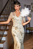 Load image into Gallery viewer, 1920s Flapper Dress Golden Vintage Dress Roaring 1920s Sequins Dress