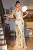 Load image into Gallery viewer, 1920s Flapper Dress Golden Vintage Dress Roaring 1920s Sequins Dress