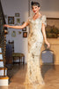 Load image into Gallery viewer, 1920s Flapper Dress Golden Vintage Dress Roaring 1920s Sequins Dress
