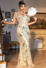 Load image into Gallery viewer, 1920s Flapper Dress Golden Vintage Dress Roaring 1920s Sequins Dress
