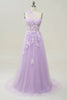 Load image into Gallery viewer, A-Line Tulle One Shoulder Purple Long Prom Dress with Appliques