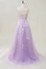 Load image into Gallery viewer, A-Line Tulle One Shoulder Purple Long Prom Dress with Appliques