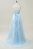 Load image into Gallery viewer, A-Line Tulle One Shoulder Purple Long Prom Dress with Appliques