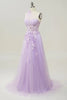 Load image into Gallery viewer, A-Line Tulle One Shoulder Purple Long Prom Dress with Appliques