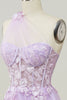 Load image into Gallery viewer, A-Line Tulle One Shoulder Purple Long Prom Dress with Appliques