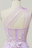 Load image into Gallery viewer, A-Line Tulle One Shoulder Purple Long Prom Dress with Appliques