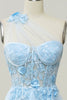 Load image into Gallery viewer, A Line One Shoulder Sky Blue Long Prom Dress with Appliques