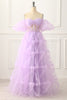 Load image into Gallery viewer, A-line Off the Shoulder Tulle Lavender Long Prom Dress