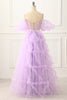 Load image into Gallery viewer, A-line Off the Shoulder Tulle Lavender Long Prom Dress