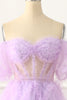 Load image into Gallery viewer, A-line Off the Shoulder Tulle Lavender Long Prom Dress