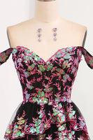 Load image into Gallery viewer, Sparkly Black Pink Tiered A-Line Long Prom Dress with Lace