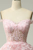 Load image into Gallery viewer, Blue Corset Tiered Lace Prom Dress with Slit