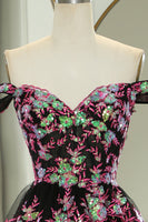 Load image into Gallery viewer, Glitter Black Pink A-Line Tiered Long Prom Dress With Lace